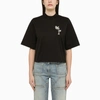 PALM ANGELS PALM ANGELS BLACK COTTON T-SHIRT WITH EMBROIDERY WOMEN