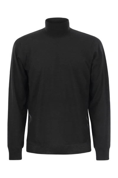Fedeli Turtleneck Sweater In Virgin Wool In Black
