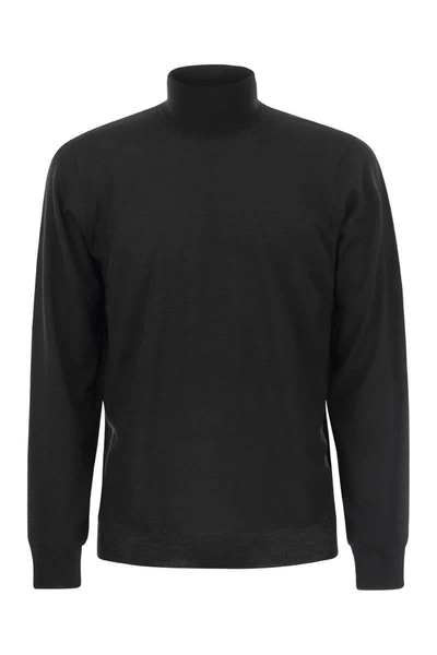 Fedeli Turtleneck Jumper In Virgin Wool In Black