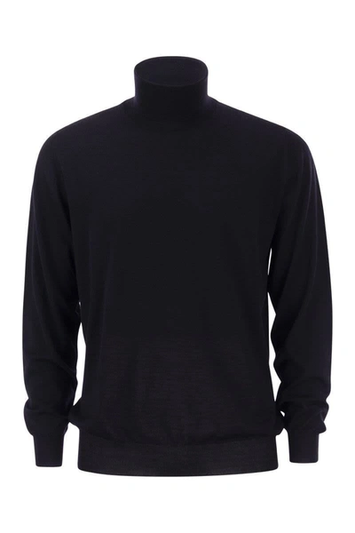 Fedeli Turtleneck Jumper In Virgin Wool In Blue