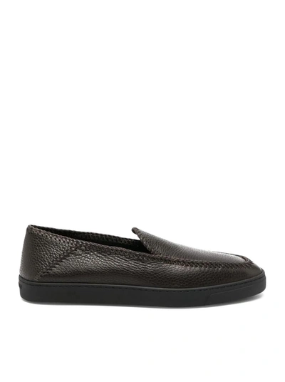 Giorgio Armani Men's Leather Easy Loafers In Brown
