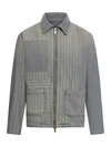 Golden Goose Journey M`s Full Zip Jacket Dyed Denim Patched Stripes In Grey