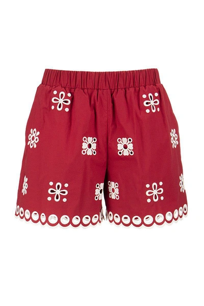 RED VALENTINO RED VALENTINO COTTON SHORTS WITH SANGALLO EMBROIDERY