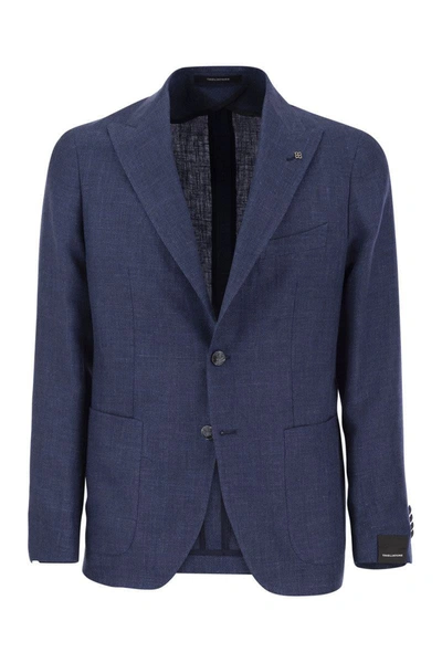 Tagliatore Linen And Virgin Wool Two-button Jacket In Avio