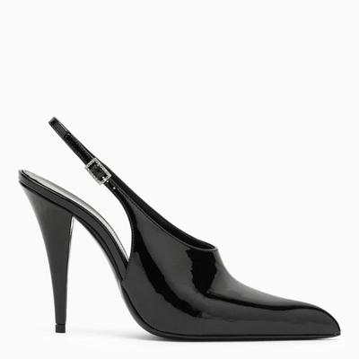 Saint Laurent Black Patent Leather Nico Mule Women