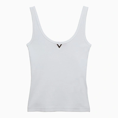 Valentino Cotton Ribbed Jersey Logo Tank Top In White