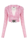 Versace All-over Velvet Cropped Hoodie In Pink