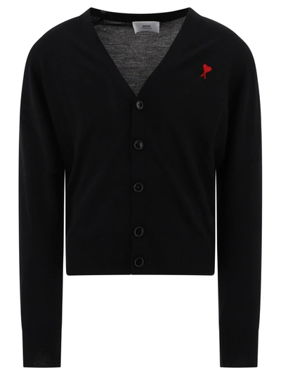 Ami Alexandre Mattiussi Extrafine Merino Wool Cardigan With Iconic Embroidery In Nautic Blue