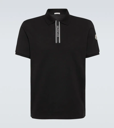 Moncler Cotton Polo Shirt With Logo Rubber Detail In Black