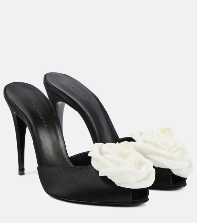 Magda Butrym Floral-appliqué Satin Peep-toe Pumps In Black