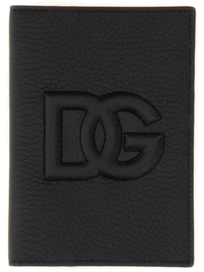 Dolce & Gabbana Leather Passport Holder In Black
