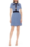 ALEXIA ADMOR ANDERS SHORT SLEEVE PLEATED FIT & FLARE DRESS