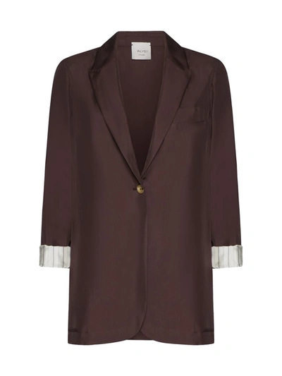 Alysi Single-breasted Silk Blazer In Choco