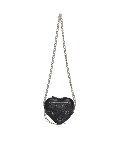 Balenciaga Leather Cagole Heart Card Case In Black