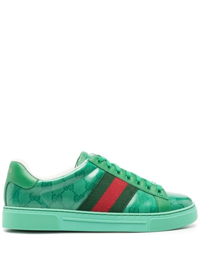 Gucci Ace Gg Crystal Canvas Low-top Sneakers In Green