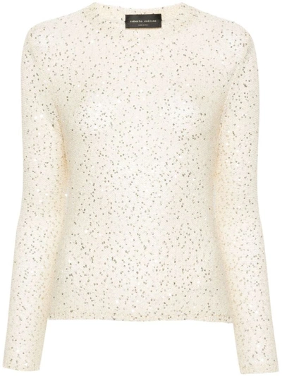 Roberto Collina Sequin Sweater Clothing In Nude & Neutrals