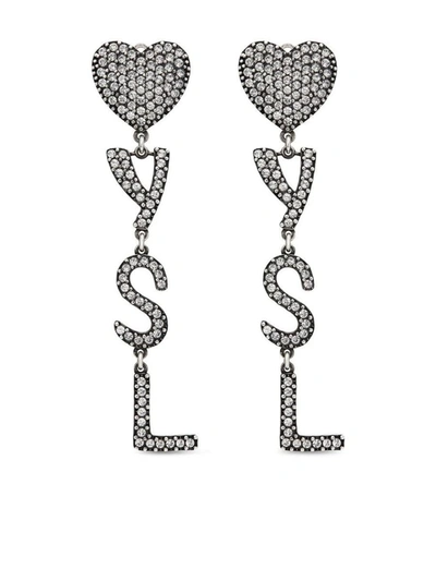 Saint Laurent Opyum Ysl Heart Earrings In Silver