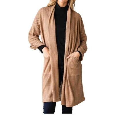 Cy Fashion Open Front Waffle Cardigan In Taupe In Beige