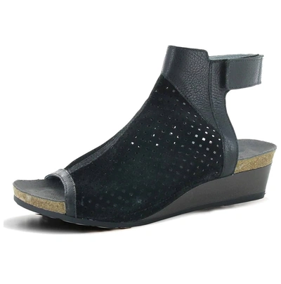 Naot oz Wedge Sandal In Punched Black Suede