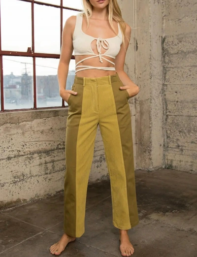 Papermoon Danielle Split Panel Pants In Lime In Yellow