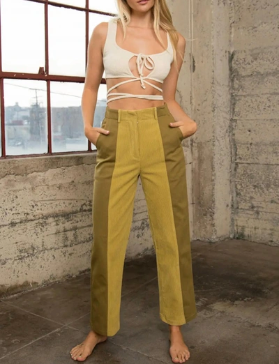 Papermoon Danielle Split Panel Pants In Lime In Green