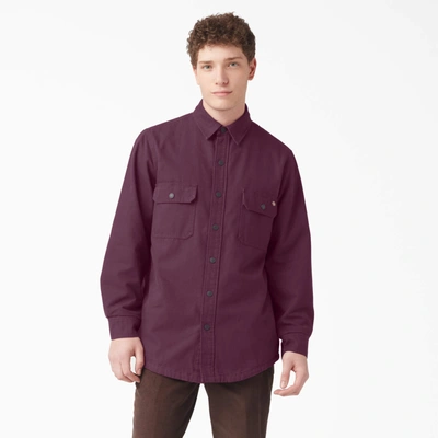 Dickies Flannel Lined Duck Canvas Shirt Jacket In Dark Purple