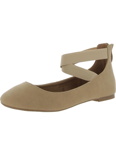 Bella Marie Dana Womens Faux Leather Strappy Ballet Flats In Beige