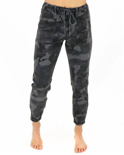 Grace & Lace Sueded Twill Joggers In Black Camo In Grey