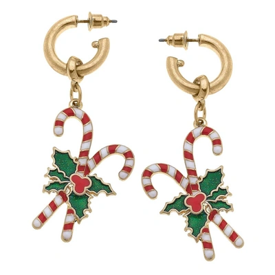 Canvas Style Women's Noelle Candy Cane Earrings In Multi In Gold