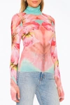 Afrm Zadie Power Mesh Turtleneck Top In Coral Daffodil Sub In Pink