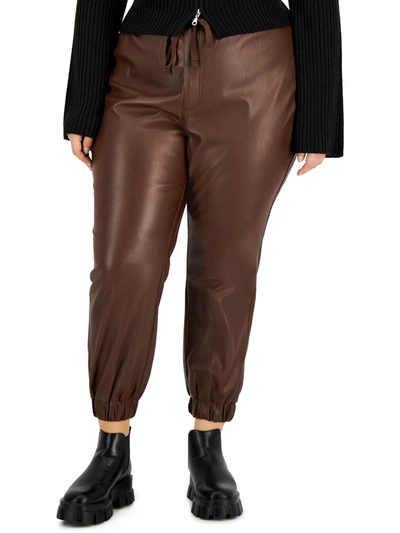 Tinseltown Juniors' Faux-leather Jogger Pants, Created For Macy's In Brown