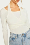 PRETTY GARBAGE LAYERED HALTERNECK RIBBED-KNIT TOP IN IVORY