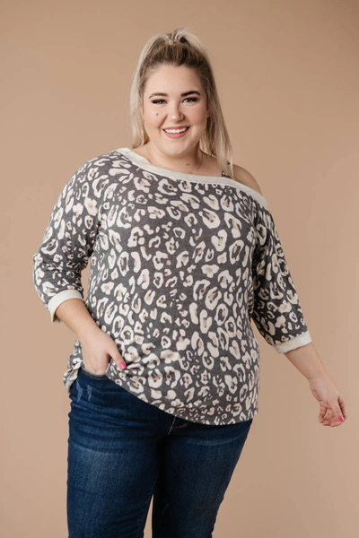 Now N Forever Grin & Bare It Animal Print Top In Grey/leopard Print