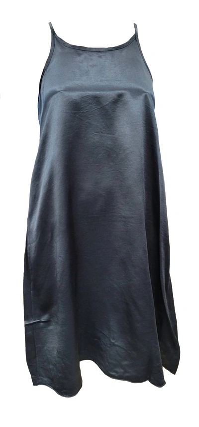 Pj Harlow Ruby Satin Knee Length Gown With Spaghetti Straps & Gathered Back Ruby In Navy In Grey