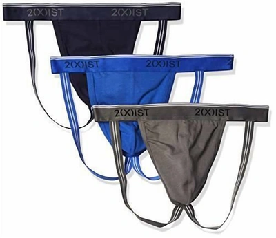 2(x)ist Men's 3-pack Stretch Core Jockstraps In Eclipse/lead/dazzling Blue
