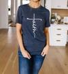 Kissed Apparel Unisex - Vertical Faith Graphic Tee In Heathered Navy In Blue