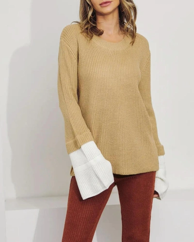 J.nna Layered Sleeve Knit Sweater In Beige In Yellow