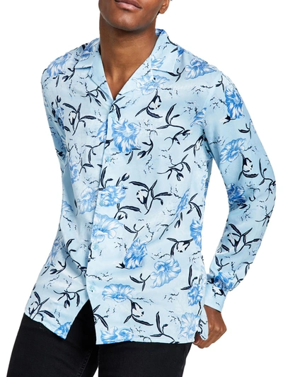 Inc Mens Classic Fit Floral Button-down Shirt In Blue