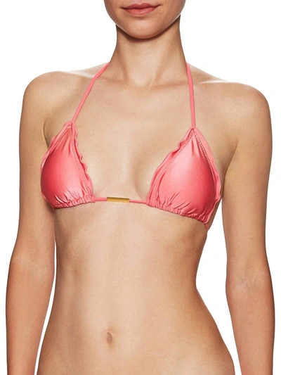 Vix Women's Ripple Tri Cup Halter Tie Strap Bikini Top In Guava Pink