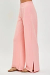 RISEN SOFT KNIT WIDE LEG WITH SLIT LOUNGE PANTS IN BLUSH