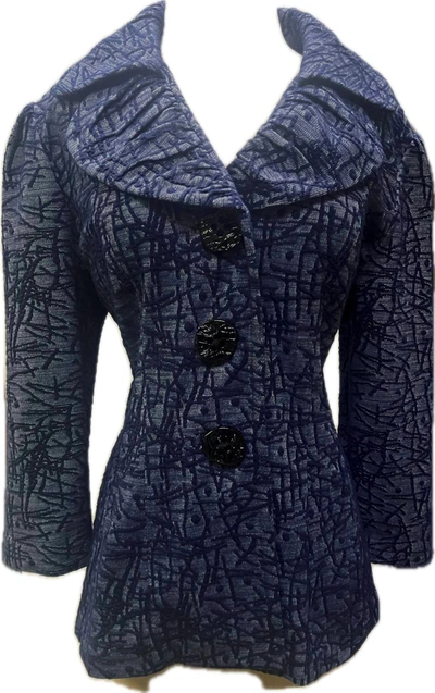 An Ren Puff Collar Jacket In 808navy In Blue