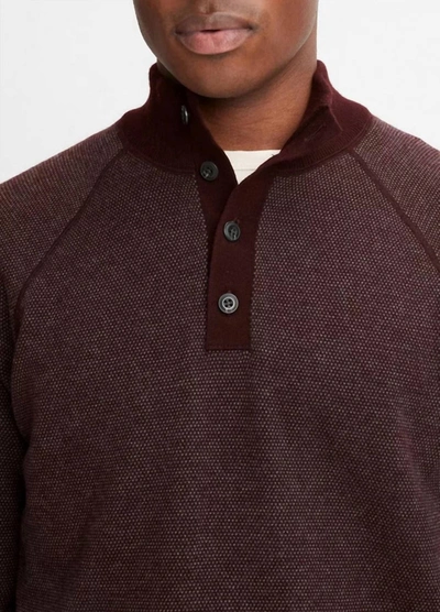 Vince Birdseye Button Mock Neck Sweater In Pinot Vino In Brown