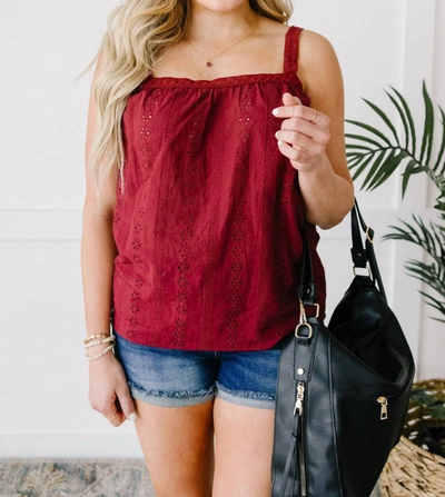 Cozy Casual Eyelet You Know Camisole In Burgundy In Red