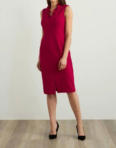 Joseph Ribkoff 213365 Ruffle Neck Dress In Dahlia In Pink