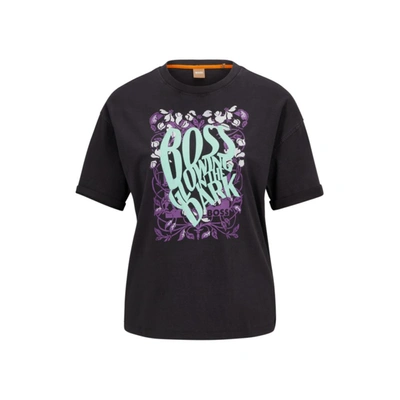 Hugo Boss Relaxed-fit T-shirt In Cotton With Seasonal Artwork In Black