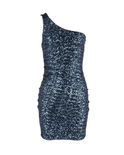 Maje One Shoulder Mini Dress In Blue Sequin