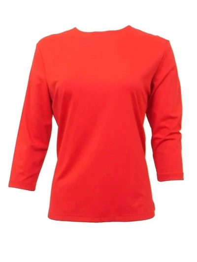 Linda Leal Three Quarter Sleeve Shell In Red In Pink