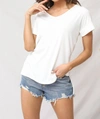 Zenana Ribbed V-neck Hi-low Hem Top In Ivory In White