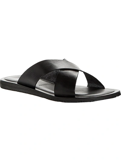The Men's Store Mens Leather Slip On Slide Sandals In Black