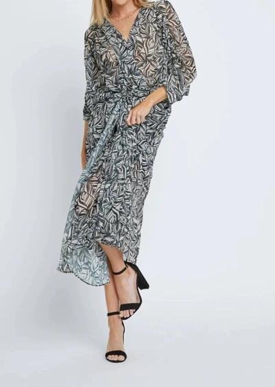 Meet Me In Santorini Sanctuary Midi Dress In Black/white Palm In Multi